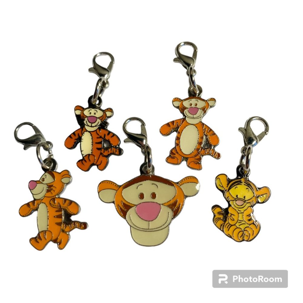 Vintage Disney Tigger Charm Lot of 5 Charms Purse Zipper Pull Bracelet Clip On